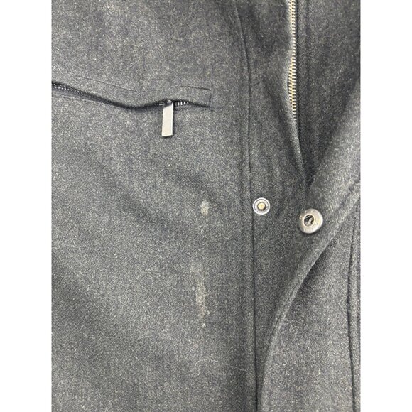 London Fog Jacket Mens Large Charcoal Wool Blend Zip Snap Stand Collar Pockets - Picture 4 of 10